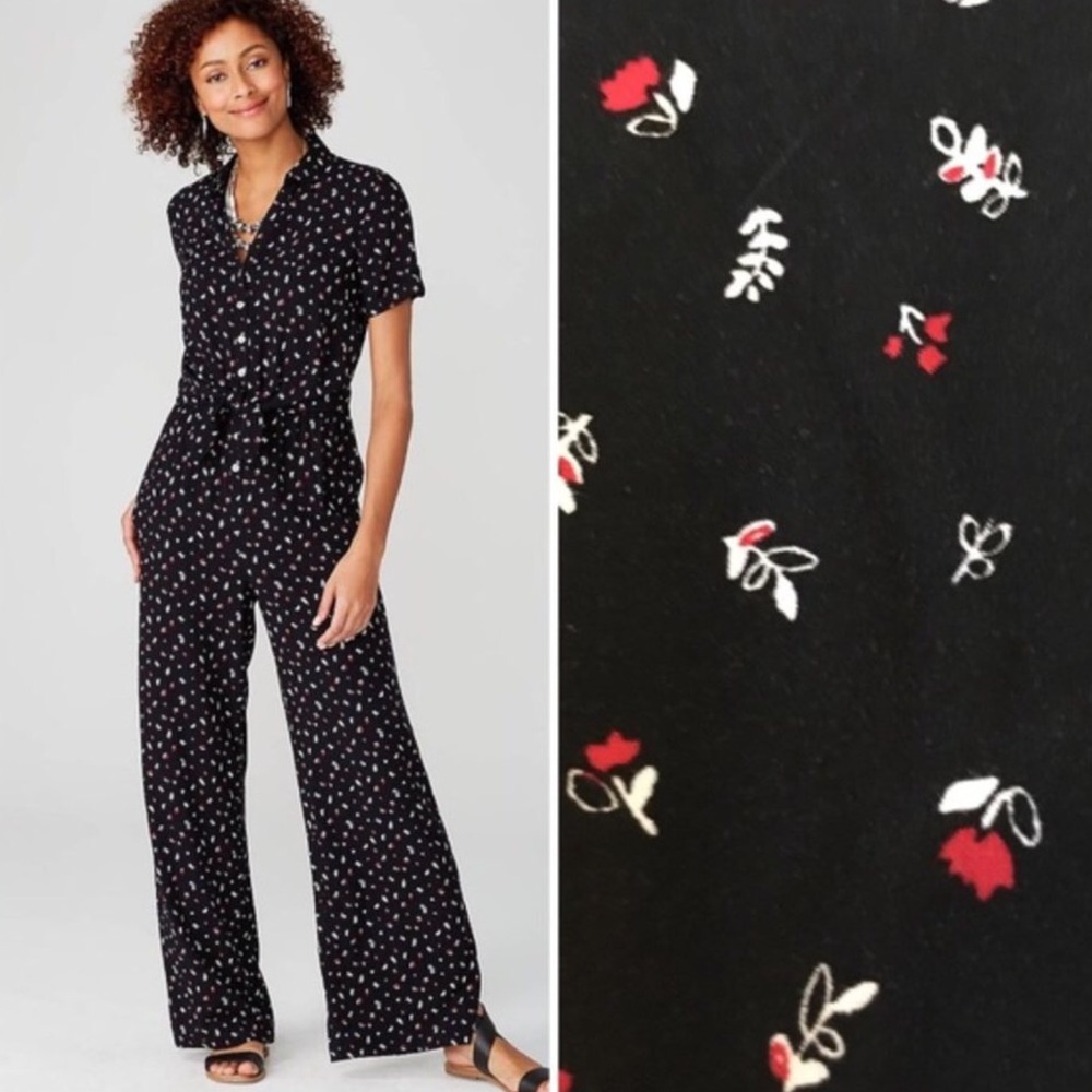 J. Jill Tie Front Wide Leg Rose Jumpsuit XS